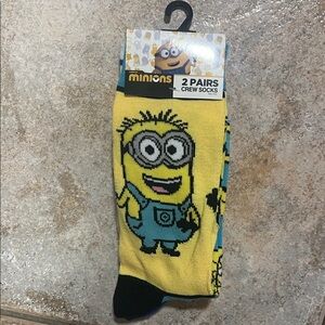 New with tags pack of 2 Minions Yellow Crew Socks for Men